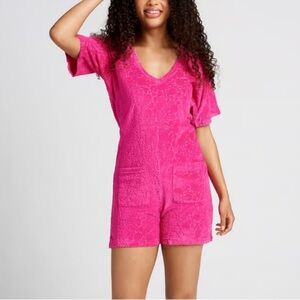 New ModCloth Beach Chaser Velour Romper Sweet Berry Pink